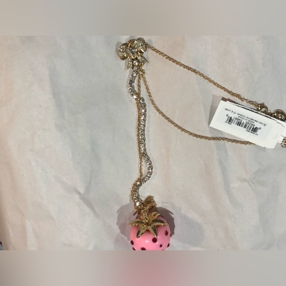 Betsey Johnson ruby gemstone studded pink strawberry cubic zirconia necklace new